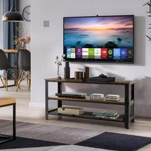 Load image into Gallery viewer, 3-Tier Industrial Entertainment TV Stand with Metal Mesh Shelf