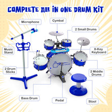 Load image into Gallery viewer, Kids Jazz Drum Keyboard Set with Stool and Microphone Stand-Blue