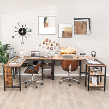 Load image into Gallery viewer, Industrial L-Shaped Corner Computer Desk Office Workstation with Storage Shelves-Natural