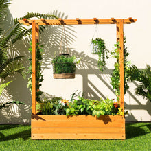 Load image into Gallery viewer, Raised Garden Bed with Trellis or Climbing Plant and Pot Hanging-Natural