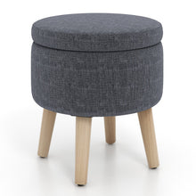 Load image into Gallery viewer, Round Storage Ottoman with Rubber Wood Legs and Adjustable Foot Pads-Gray