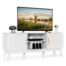 Load image into Gallery viewer, TV Stand Entertainment Media Console with 2 Rattan Cabinets and Open Shelves-White