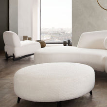 Load image into Gallery viewer, Vesper Round Ottoman in Faux White Shearling w/ Black Wood Leg Base by Diamond Sofa