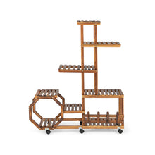 Load image into Gallery viewer, 8-Tier Plant Stand with Lockable and Detachable Wheels for 12 Pots-Brown