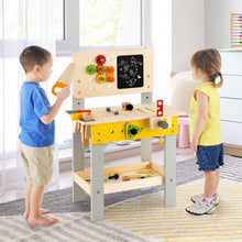 Load image into Gallery viewer, Wooden Pretend Play Workbench Set with Blackboard for Toddlers Ages 3+