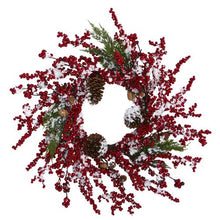 Load image into Gallery viewer, 24" Frosted Cypress Artificial Wreath with
Berries and Pine Cones