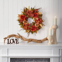 Load image into Gallery viewer, 24" Peony, Hydrangea and Pumpkin Fall Artificial Wreath