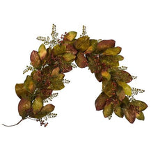 Load image into Gallery viewer, 6'Autumn Magnolia Leaf and Berries Artificial Garland