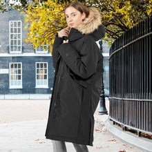 Load image into Gallery viewer, Women's Hooded Long Down Coat with Faux-fur Trim-Black-XXL