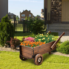 Load image into Gallery viewer, Wooden Wagon Planter Box with Wheels Handles and Drainage Hole-Rustic Brown