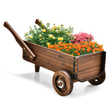Load image into Gallery viewer, Wooden Wagon Planter Box with Wheels Handles and Drainage Hole-Rustic Brown