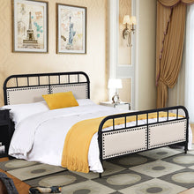 Load image into Gallery viewer, Full Size Metal Upholstered Panel Headboard Bed Frame-Black