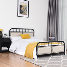 Load image into Gallery viewer, Full Size Metal Upholstered Panel Headboard Bed Frame-Black