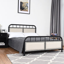 Load image into Gallery viewer, Full Size Metal Upholstered Panel Headboard Bed Frame-Black