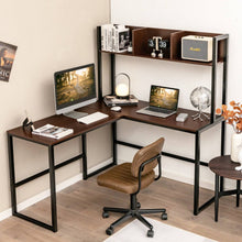 Load image into Gallery viewer, Reversible L-Shaped Corner Desk with Storage Bookshelf-Dark Brown