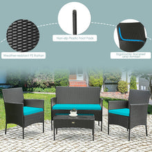 Load image into Gallery viewer, 4 Pcs Patio Rattan Cushioned Sofa Furniture Set with Tempered Glass Coffee Table-Turquoise