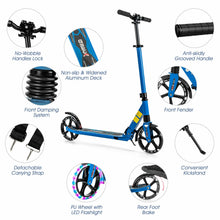 Load image into Gallery viewer, Aluminum Folding Kick Scooter with LED Wheels for Adults and Kids-Blue