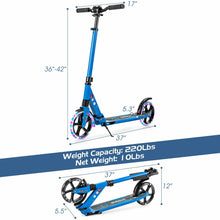 Load image into Gallery viewer, Aluminum Folding Kick Scooter with LED Wheels for Adults and Kids-Blue