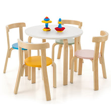 Load image into Gallery viewer, 5-Piece Kids Wooden Curved Back Activity Table and Chair Set withToy Bricks