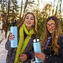 Load image into Gallery viewer, 22 Oz Double-walled Insulated Stainless Steel Water Bottle with 2 Lids and Straw-Blue