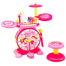 Load image into Gallery viewer, 2-in-1 Kids Electronic Drum and Keyboard Set with Stool-Pink