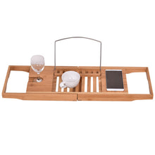 Load image into Gallery viewer, Adjustable Perforated Bamboo Bathtub Tray with Book Holder