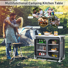 Load image into Gallery viewer, Portable Camping Kitchen Table with Storage Shelves-Gray