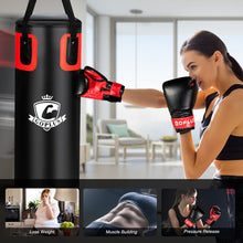 Load image into Gallery viewer, 56 Pounds Filled Punching Bag Set Kickboxing MMA Thai Training with Hand Wraps Hanger-Black