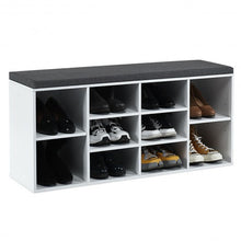 Load image into Gallery viewer, 10-Cube Organizer Entryway Padded Shoe Storage Bench-White