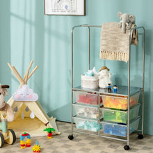 Load image into Gallery viewer, 6 Drawer Rolling Storage Cart with Hanging Bar -Clear