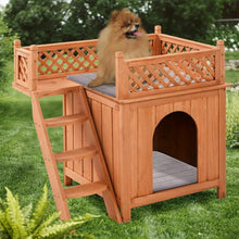 Load image into Gallery viewer, Wood Pet Dog House with Roof Balcony & Bed Shelter