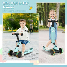 Load image into Gallery viewer, 2 in 1 Kids Kick Scooter with Flash Wheels for Girls Boys from 1.5 to 6 Years Old-Green