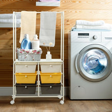 Load image into Gallery viewer, 6 Drawer Rolling Storage Cart with Hanging Bar -Yellow