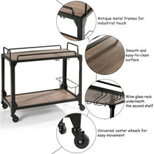 Load image into Gallery viewer, 2 Tier Wood Kitchen Island Rolling Bar Serving Cart
