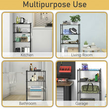 Load image into Gallery viewer, 4-Wire Shelving Metal Adjustable Storage Rack with Removable Hooks-Black