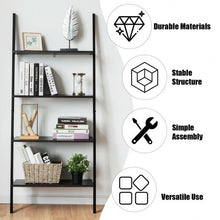 Load image into Gallery viewer, 4-Tier Industrial Leaning Wall Bookcase-Black