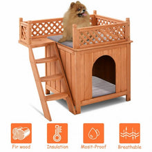 Load image into Gallery viewer, Wood Pet Dog House with Roof Balcony & Bed Shelter