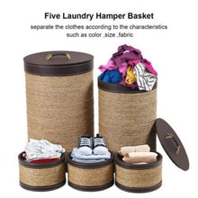Load image into Gallery viewer, 5 pcs Round Storage Basket Seaweed Hamper Laundry Basket