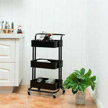Load image into Gallery viewer, 3-Tier Metal Rolling Storage Cart Trolley 2 Brakes with Handle