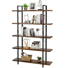Load image into Gallery viewer, 5-Tier Industrial Bookshelf Bookcase Open Storage Shelf Display Rack-Brown