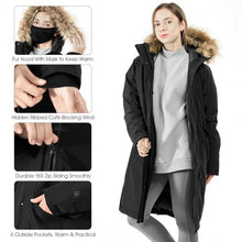 Load image into Gallery viewer, Women's Hooded Long Down Coat with Faux-fur Trim-Black-XL