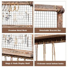 Load image into Gallery viewer, Vintage Wood Wall Mounted Jewelry Organizer Display Rack with Bracelet Rod-Brown