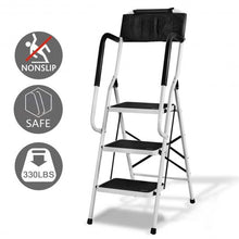Load image into Gallery viewer, 3-Step Non-slip Folding Stool Ladder with Handrails