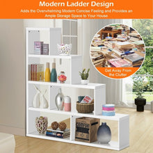 Load image into Gallery viewer, 6 Cubes Ladder Shelf Corner Bookshelf Storage Bookcase-White