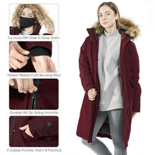 Load image into Gallery viewer, Women's Hooded Long Down Coat with Faux-fur Trim-Red-XXL