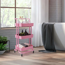 Load image into Gallery viewer, 3-Tier Utility Cart Storage Rolling Cart with Casters-Pink