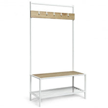 Load image into Gallery viewer, 3 in 1 Industrial Coat Rack with 2-tier Storage Bench and 5 Hooks-Natural