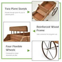 Load image into Gallery viewer, Wooden Wagon Plant Bed With Wheel for Garden Yard-Brown