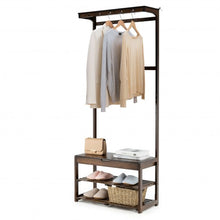 Load image into Gallery viewer, 5 In 1 Bamboo Coat Rack Shoe Bench Entryway Hall Tree with Storage Box-Coffee