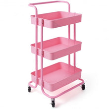 Load image into Gallery viewer, 3-Tier Utility Cart Storage Rolling Cart with Casters-Pink